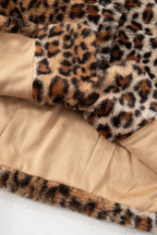 Leopard Print Faux Fur Collar Vintage Coat