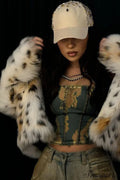 Leopard Print Faux Fur Long-Sleeve Warm Coat