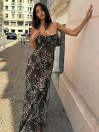Leopard Print Mesh Slim Vacation Dress