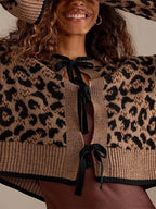 Leopard Print Ribbed Tie Front Knit Cardigan