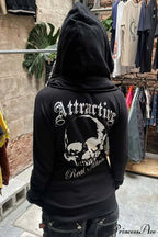Leopard Print Streetwear Slim Asym Zip Hoodie