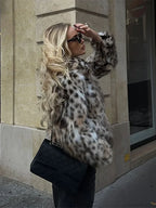 Leopard Print Turn-Down Collar Coat