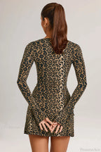 Leopard Print V-Neck Crisscross Tie Mini Dress