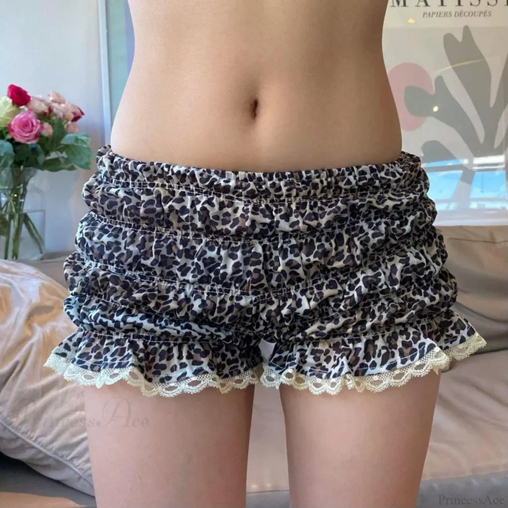 Leopard Ruffle Lace Trim Short