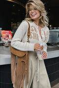 Letter Jacquard Cropped Drawcord Cardigan Sweater