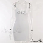 Letter Print Ribbed Tank Bodycon Mini Dress