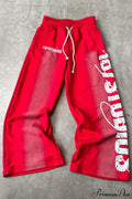 Letter Print Y2K Elastic Waist Straight Pants