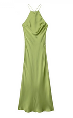 Salomé Premium Women's Spring Summer Satin Backless Long Dress Everyday Luxe Edit