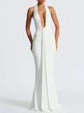 Liana Deep-V Halter Maxi Dress