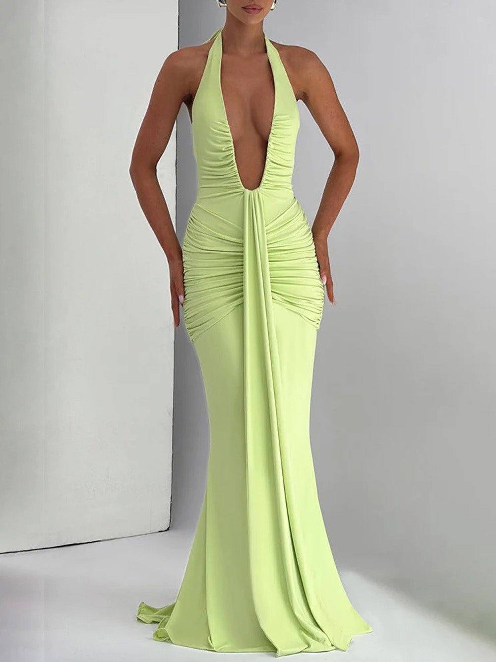 Liana Deep-V Halter Maxi Dress