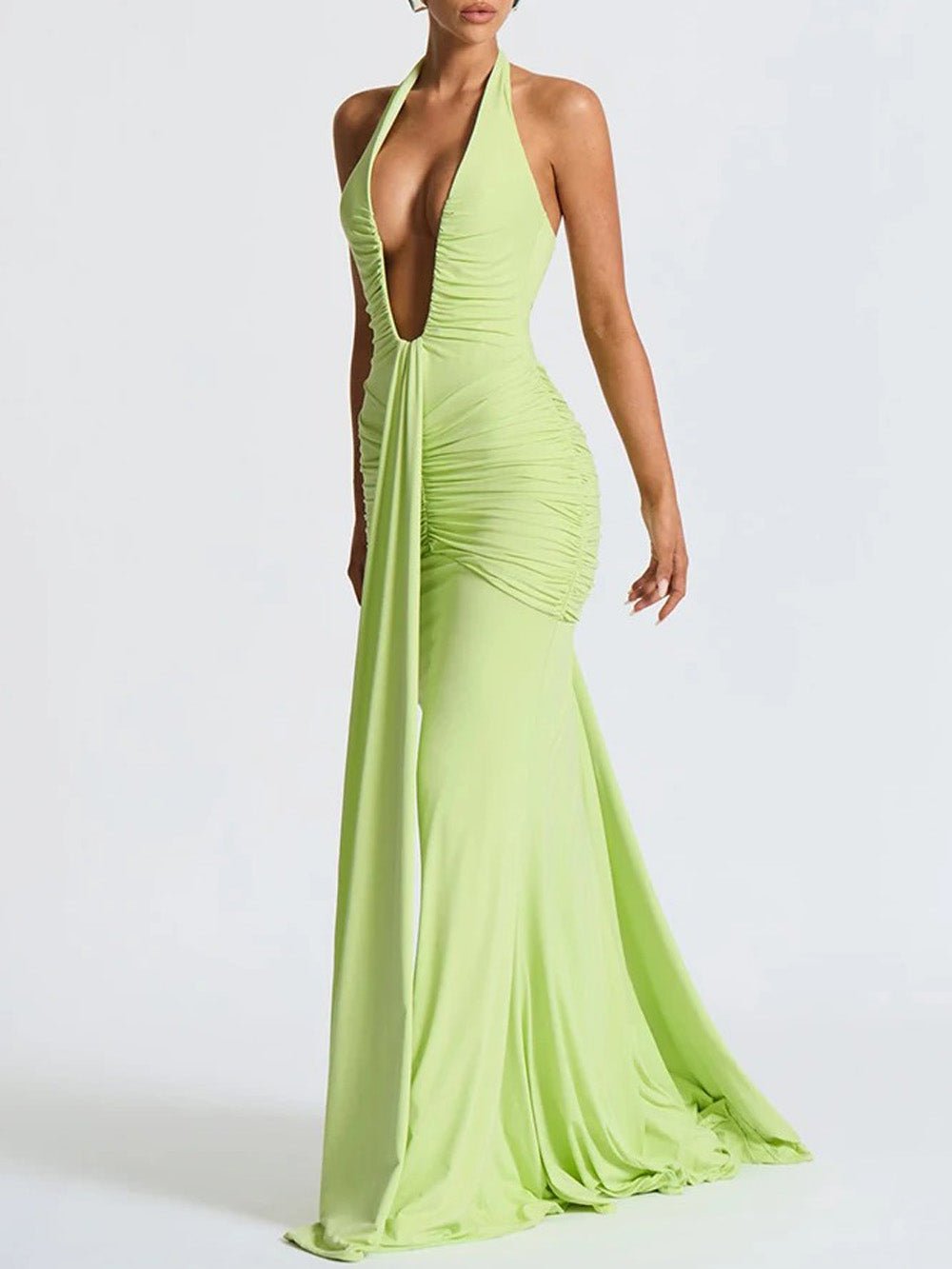 Liana Deep-V Halter Maxi Dress