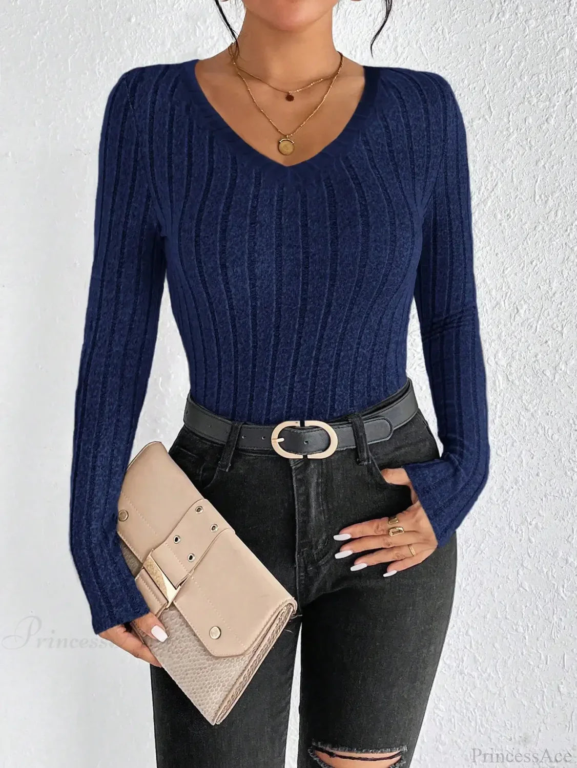 Light Luxury Simple Slim Comfortable V-Neck Pullover Top Women
