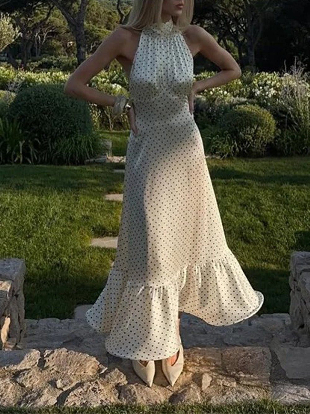 Lilou Polka Dot Halter Maxi Dress