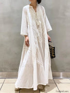 Linen Lace-Up White Boho Dress