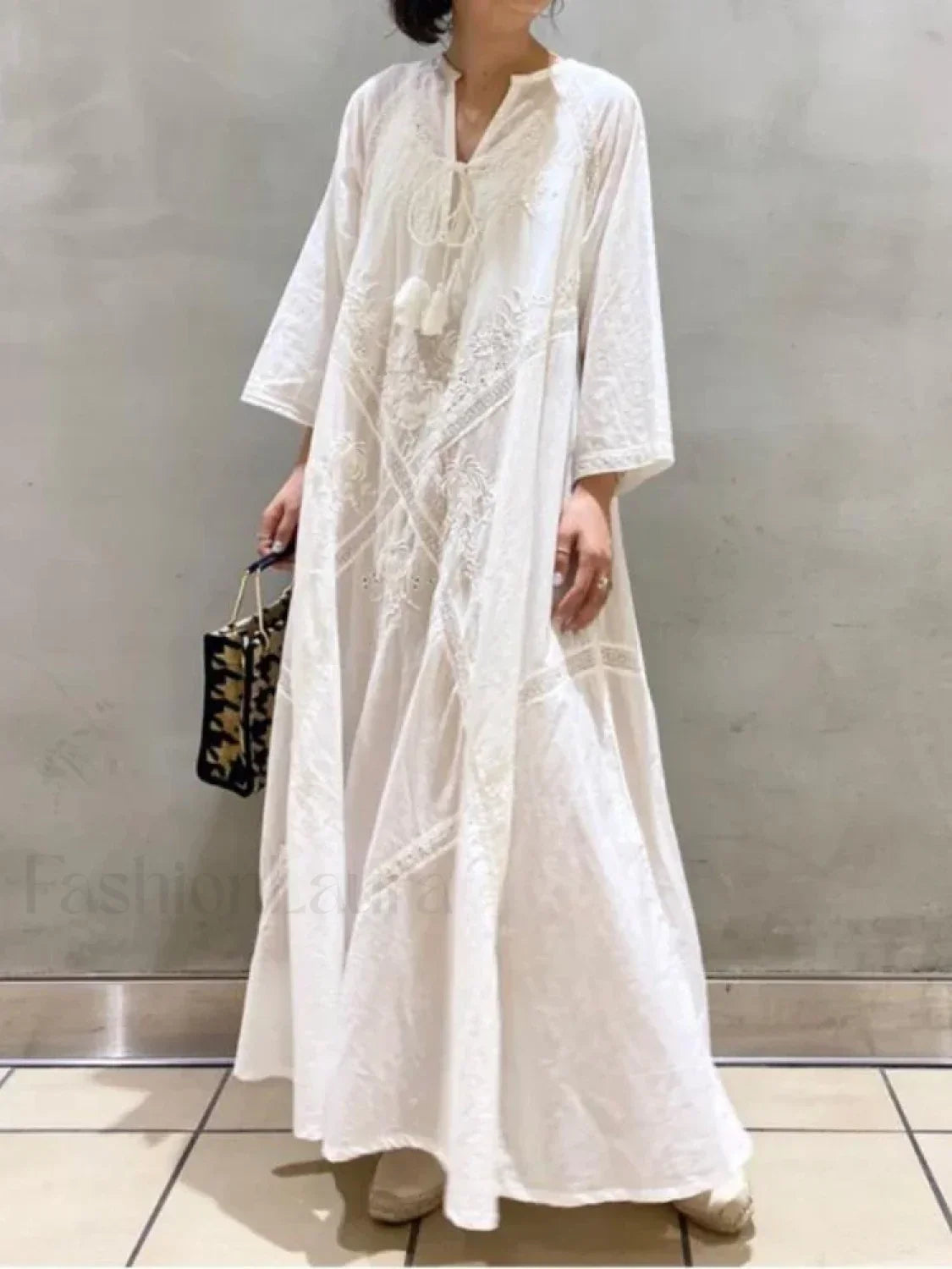 White Linen Lace-up Dress