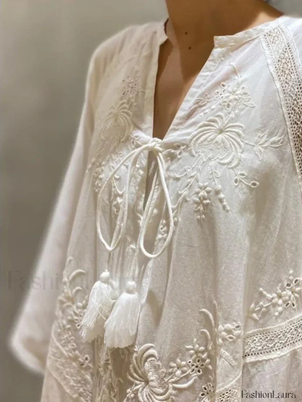 White Linen Lace-up Dress