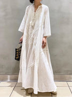 Linen Lace-Up White Boho Dress