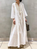 Linen Lace-Up White Boho Dress