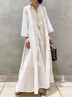 White Linen Lace-up Dress