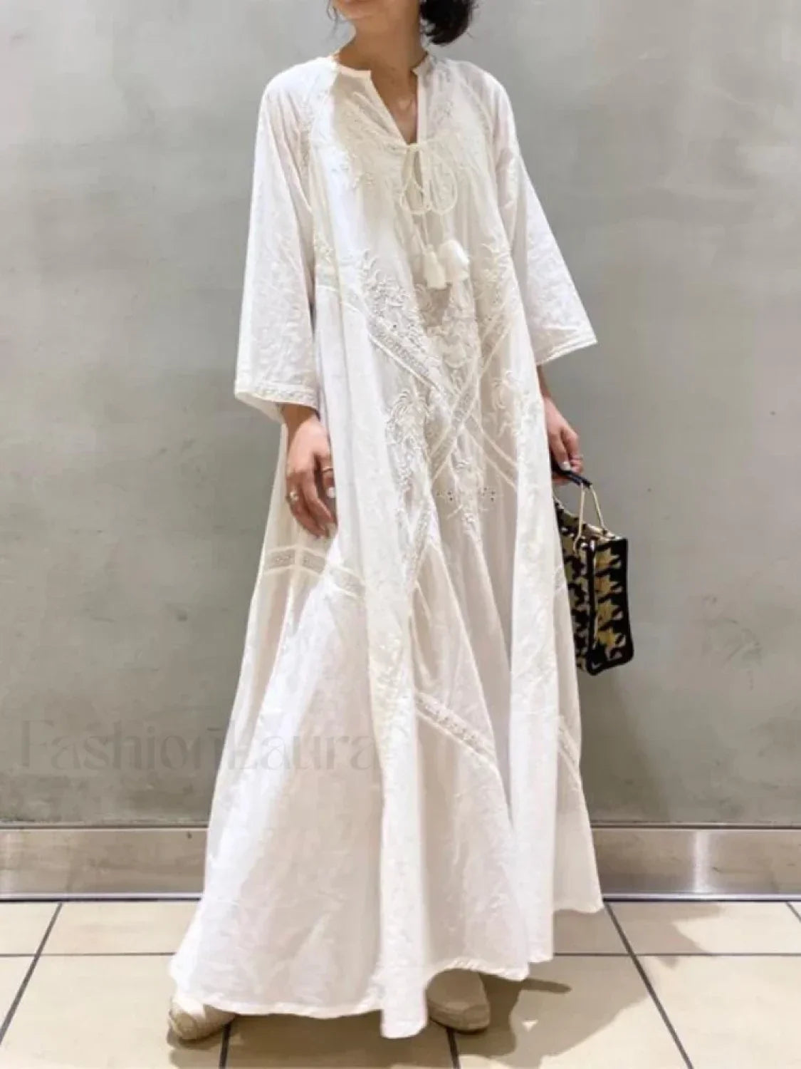White Linen Lace-up Dress