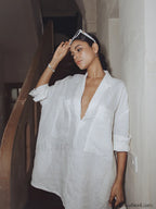 Linen Pockets Semi-Sheer Long Sleeve Dress