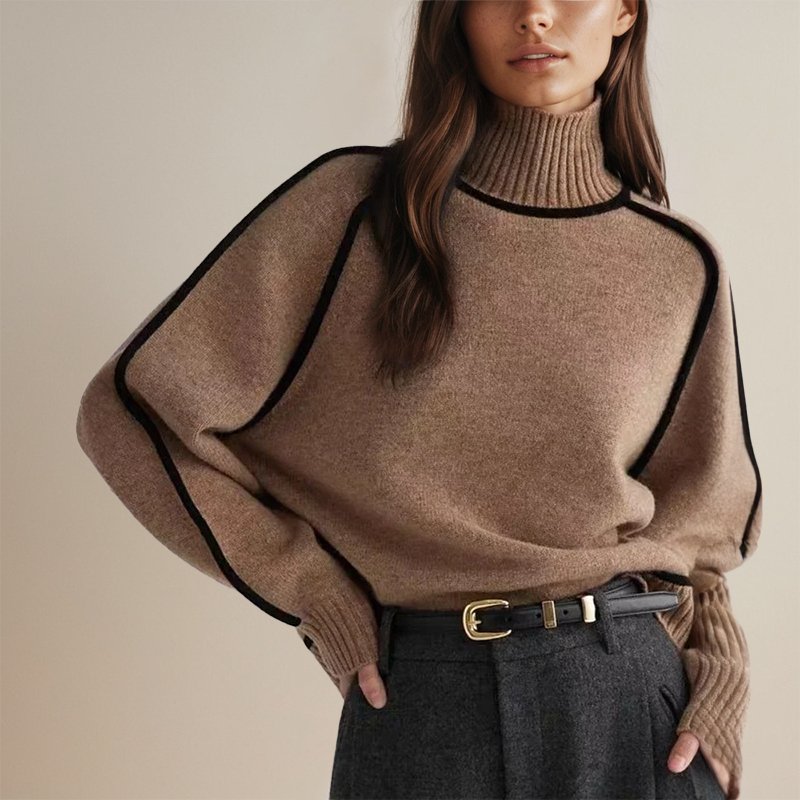 | Women’s Winter Color Block Turtleneck Sweater