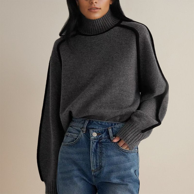 | Women’s Winter Color Block Turtleneck Sweater