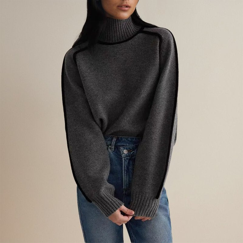 | Women’s Winter Color Block Turtleneck Sweater