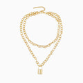 Gold Layered Chain-Link Necklace with Modern Lock Pendant