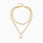 Gold Layered Chain-Link Necklace with Modern Lock Pendant