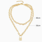 Gold Layered Chain-Link Necklace with Modern Lock Pendant
