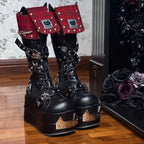 Lolita Metallic Circular Tip Elevated Gothic Boot