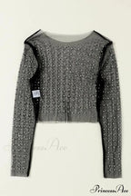 Long Cropped with Pearl Top Mesh Sleeves