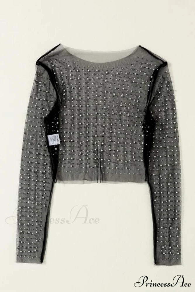 Long Cropped with Pearl Top Mesh Sleeves