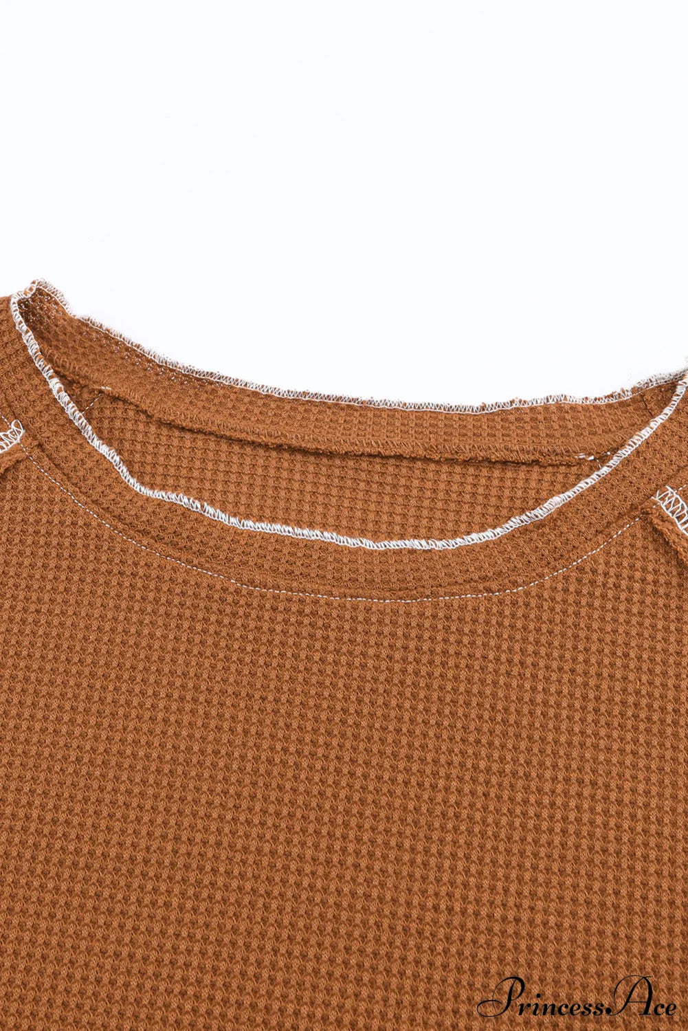 Long Round Arm Neck Brown Textured Top