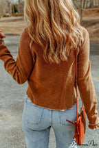 Long Round Arm Neck Brown Textured Top