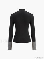 Long Sleeve Contrast Cuff Knit Top