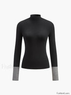 Long Sleeve Contrast Cuff Knit Top