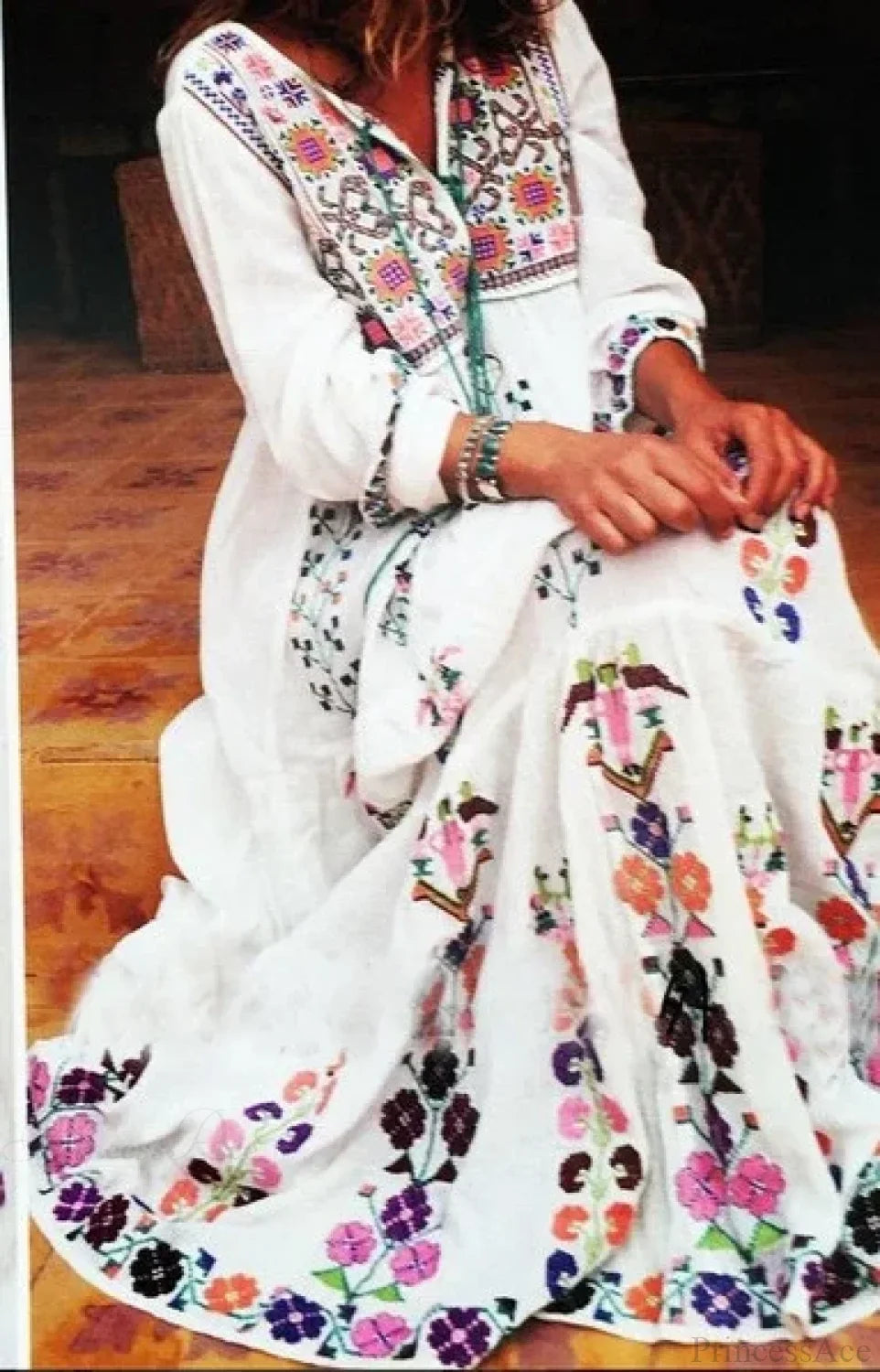 Long Sleeve Ethnic Tunic Maxi Dress