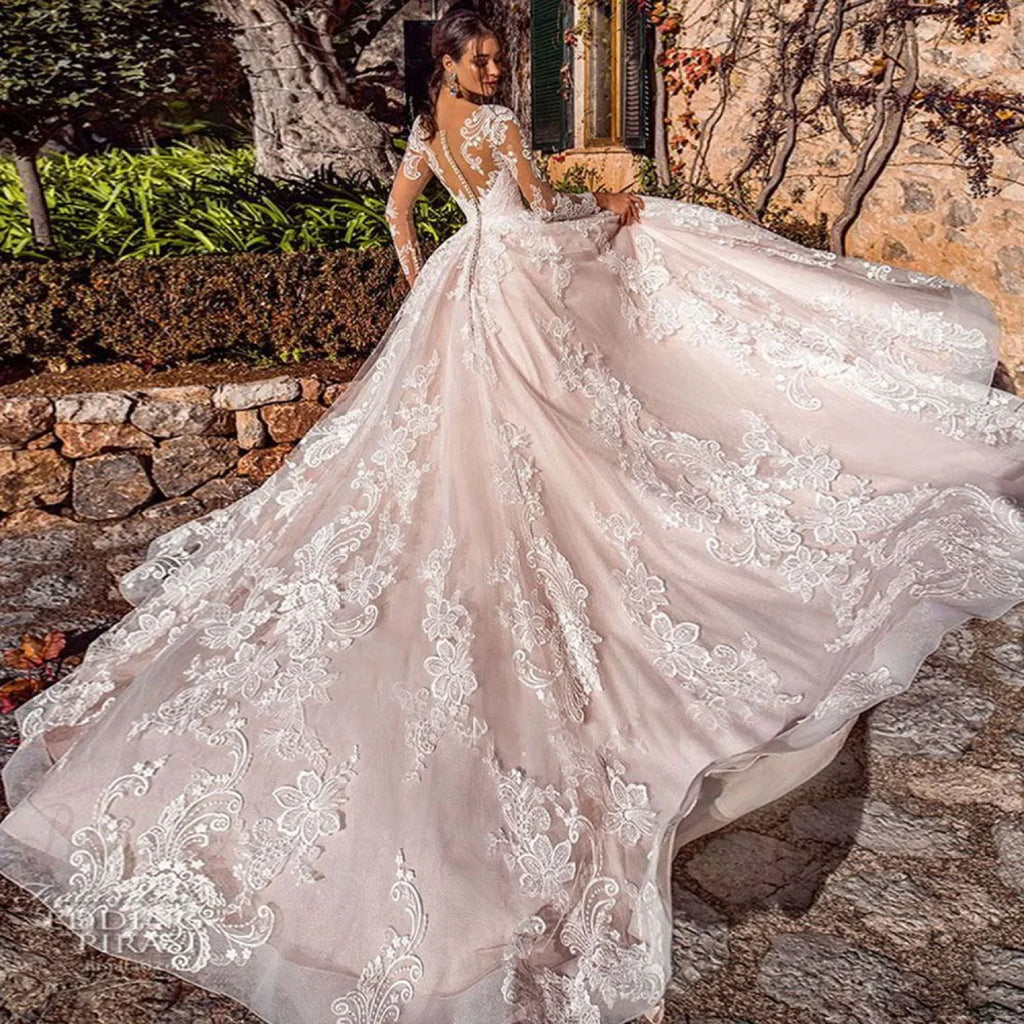 Long Sleeve Lace Ball Gown Wedding Dress