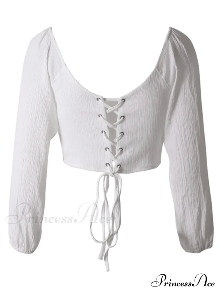 long-sleeved with strap crop top V-neck Women's tie