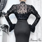 Long Sleeves Smock Vintage Black Lace Flare Sleeve Cosplay Cardigan