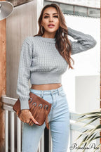 Long Sweater Round Cropped Arm with Neck