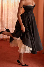 Sweetheart Corset Spaghetti Strap Satin A-Line Tulle Petticoat Midi Dress