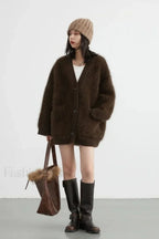 Loose Fit Rabbit Hair Knit Cardigan