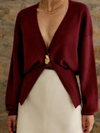 Loose Hollow Out V-Neck Knit Cardigan