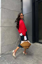 Loose Red Script Half-Zip LS Sweatshirt