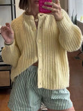 Loose Solid Crew Neck Button Cardigan
