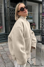 Loose Stand Collar Textured Wool Casual Coat
