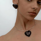 Sandalwood Heart Earrings in Rhodium Plated Finish